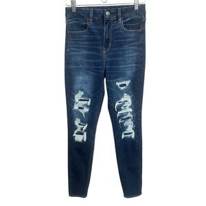 American Eagle Curvy Super Hi-Rise Jegging stretch distressed patchwork jeans